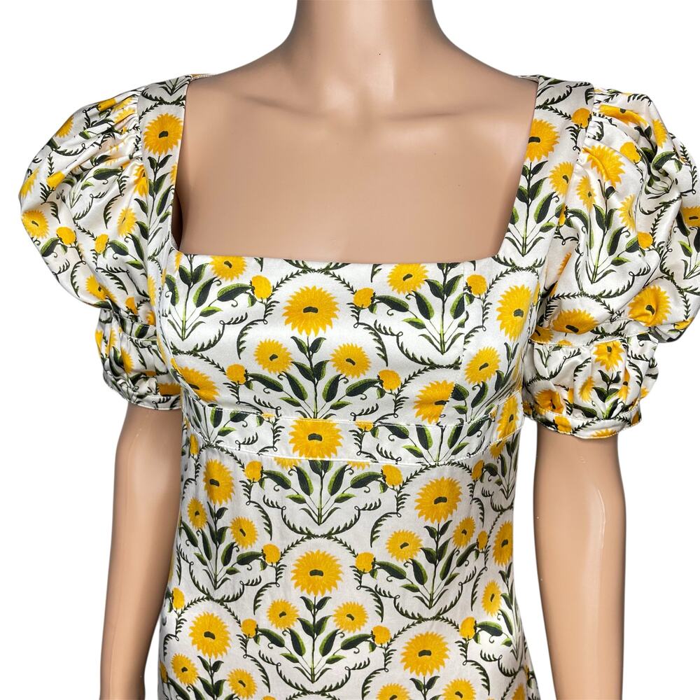 Agua by Agua Bendita Mango Mimosa Midi Dress S Silk White Yellow Floral Rare - Picture 5 of 16